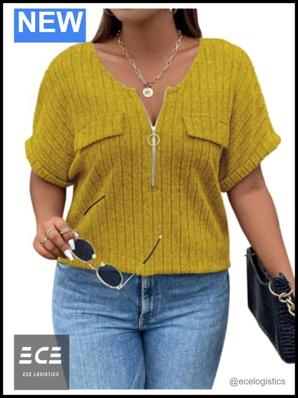 Plus Size Tunic Top Short Sleeve V Neck Zip Up Loose Fit Blouse for Women